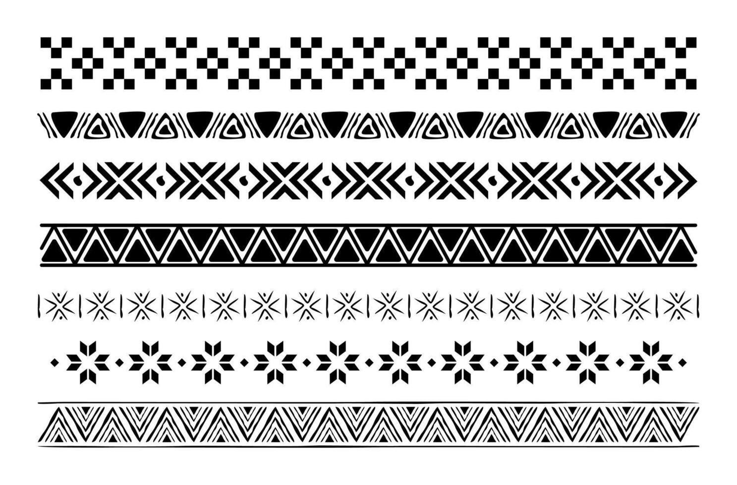 Aztec borders set ornament art on black colour vector