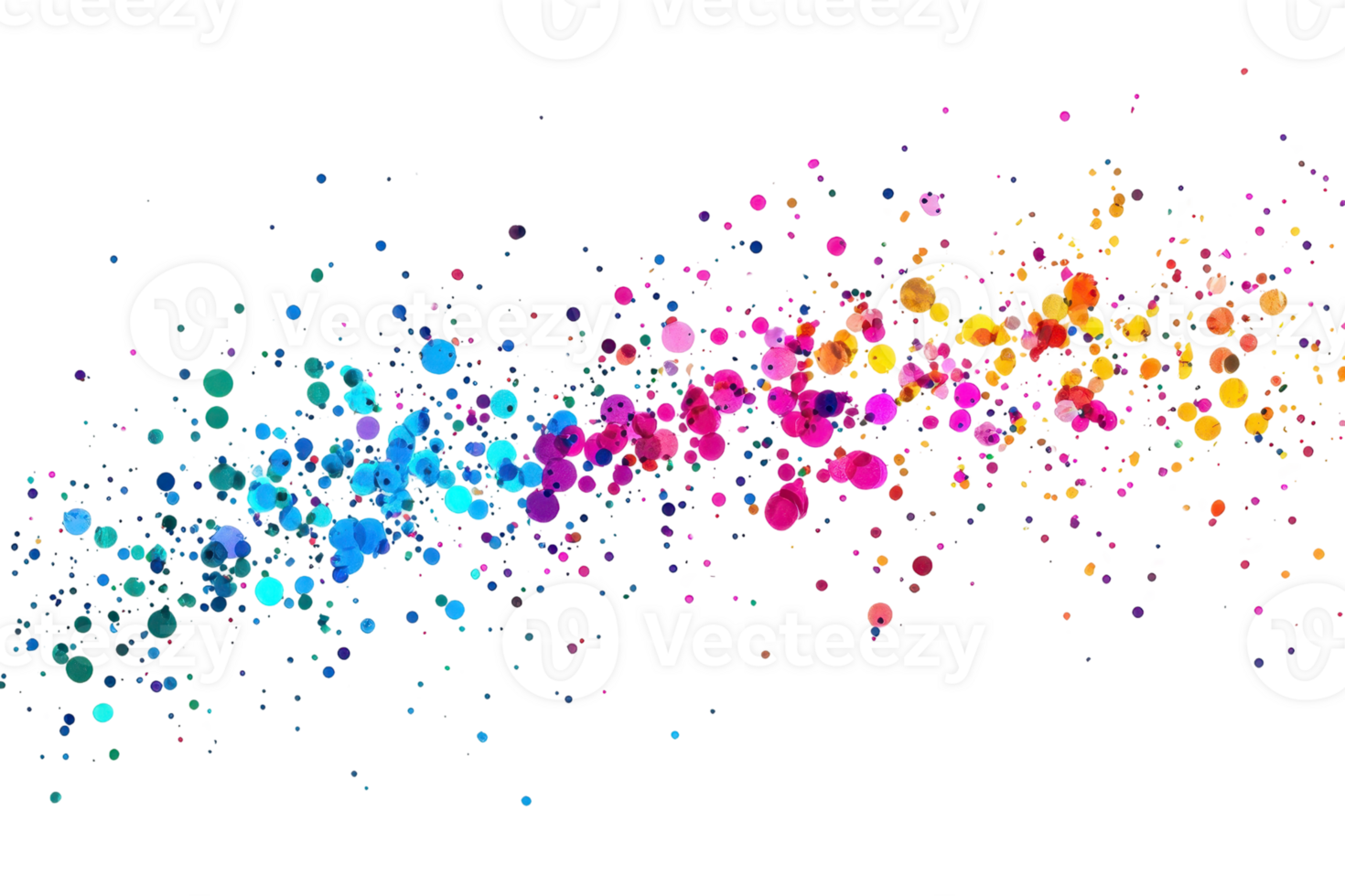 A vibrant array of colorful splashes resembling paint droplets, creating a dynamic and artistic visual flow. png