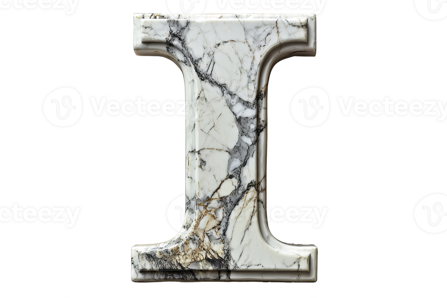 A stylized letter I featuring a marble texture with intricate veining and color variations. png