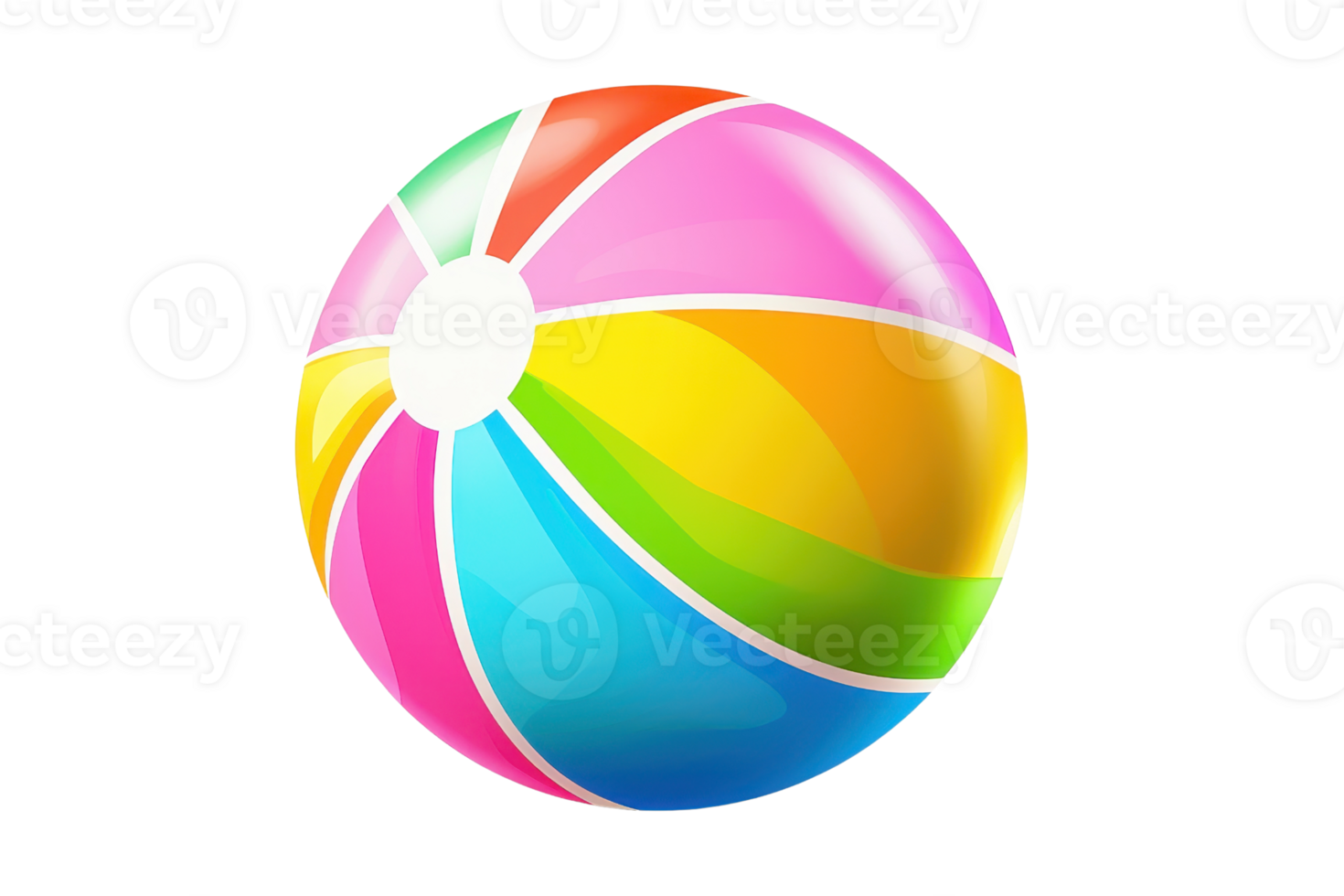 A colorful beach ball featuring bright stripes in various shades, perfect for summer fun and outdoor activities. png