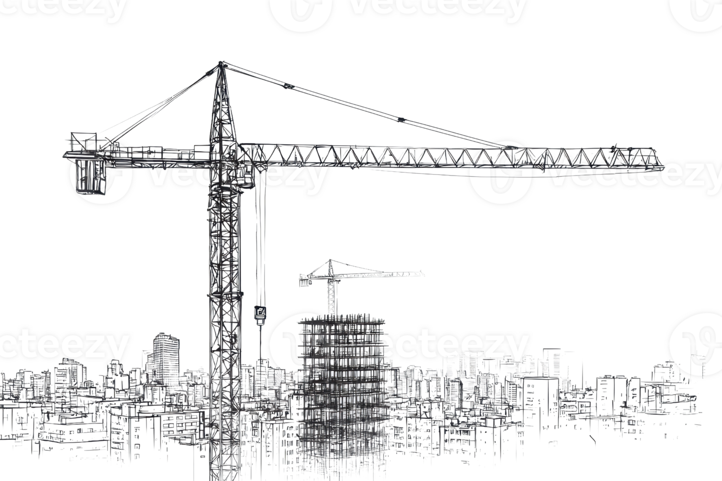 A construction crane towering over a developing structure, highlighting the intricacies of modern architecture and engineering. png