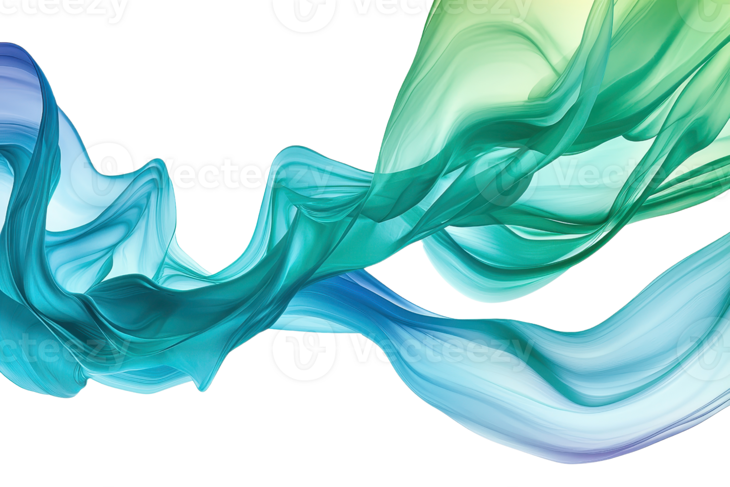 A flowing abstract design featuring soft waves of teal and green against a transparent background, conveying a sense of calm and fluidity. png
