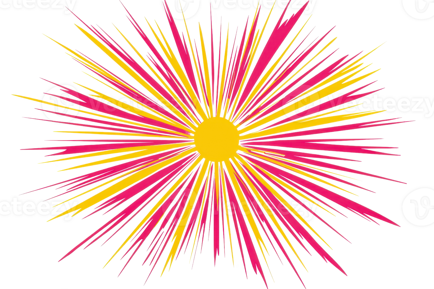A vibrant starburst design featuring a yellow center with radiating pink and orange spikes. png
