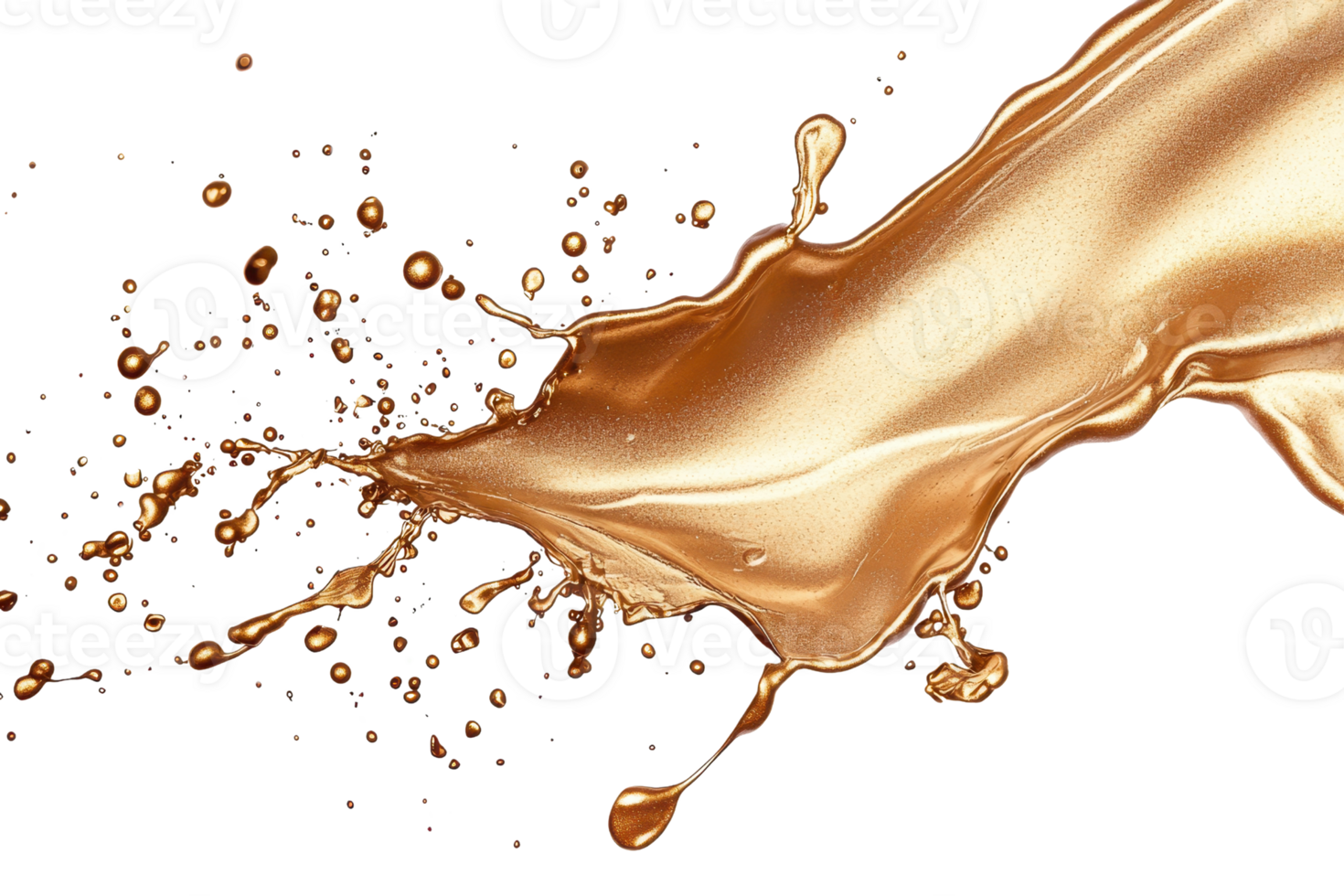 A dynamic splash of gold paint against a transparent background, showcasing vibrant fluidity and artistic expression. png