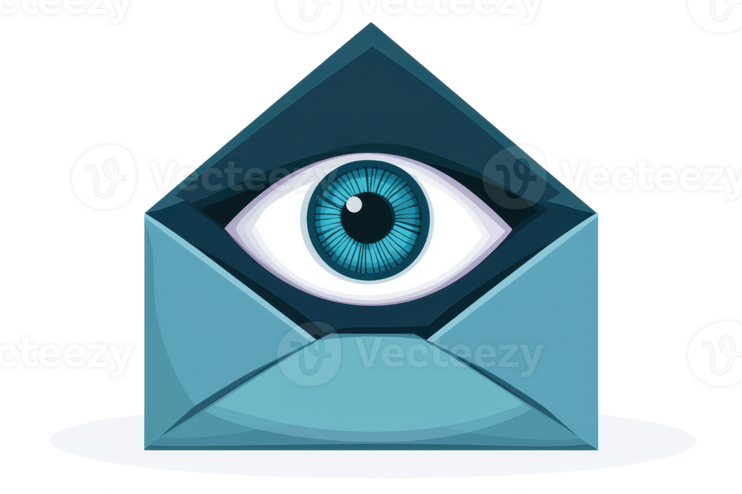 A stylized envelope with a prominent, striking blue eye in the center, symbolizing observation or insight. png
