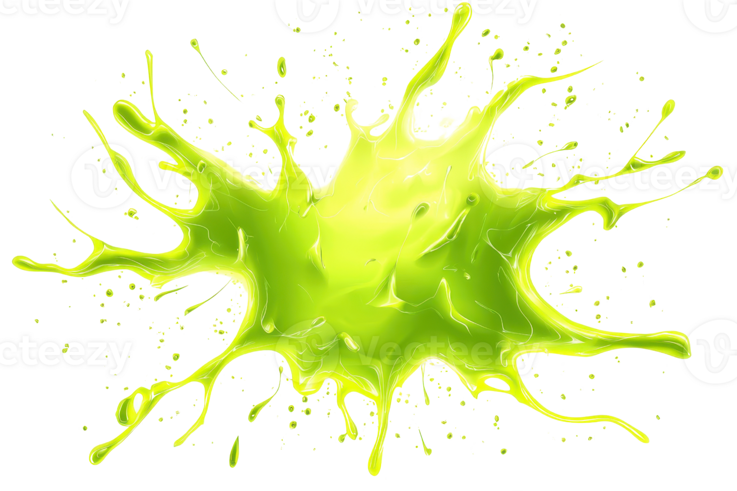 A vibrant green splash with dynamic droplets radiating outward. png