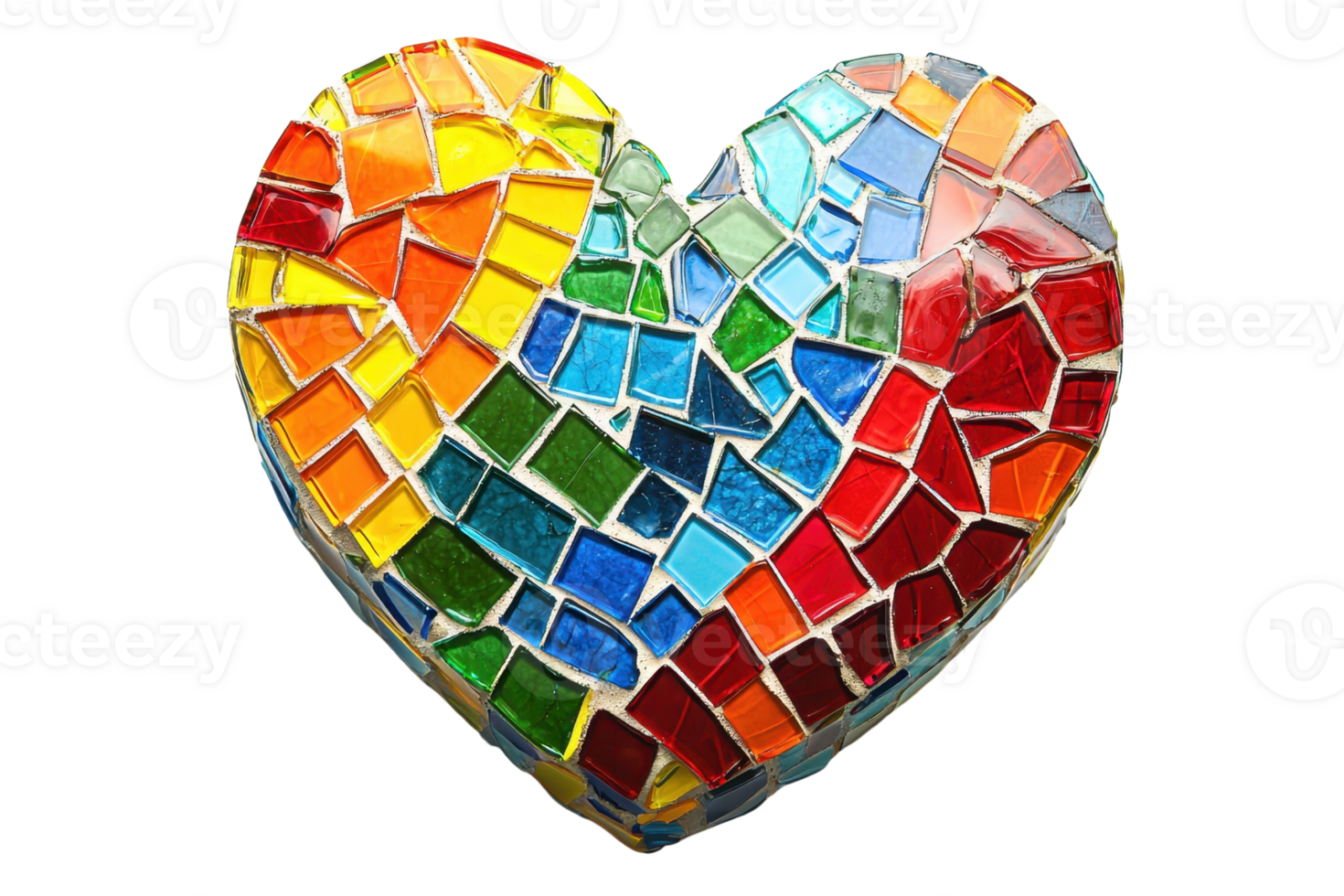 A colorful mosaic heart composed of various vibrant tiles arranged in a beautiful pattern. png