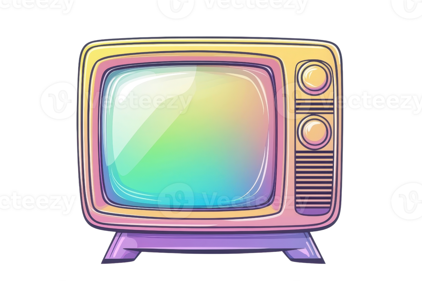 A retro-style television set featuring a vibrant, multicolored screen with dials and a classic design. png