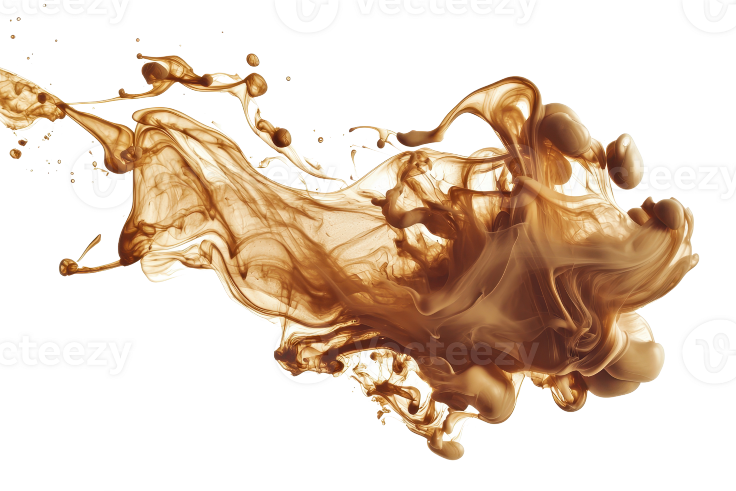 A dynamic splash of creamy brown liquid, swirling and forming intricate shapes as it moves through the air. png