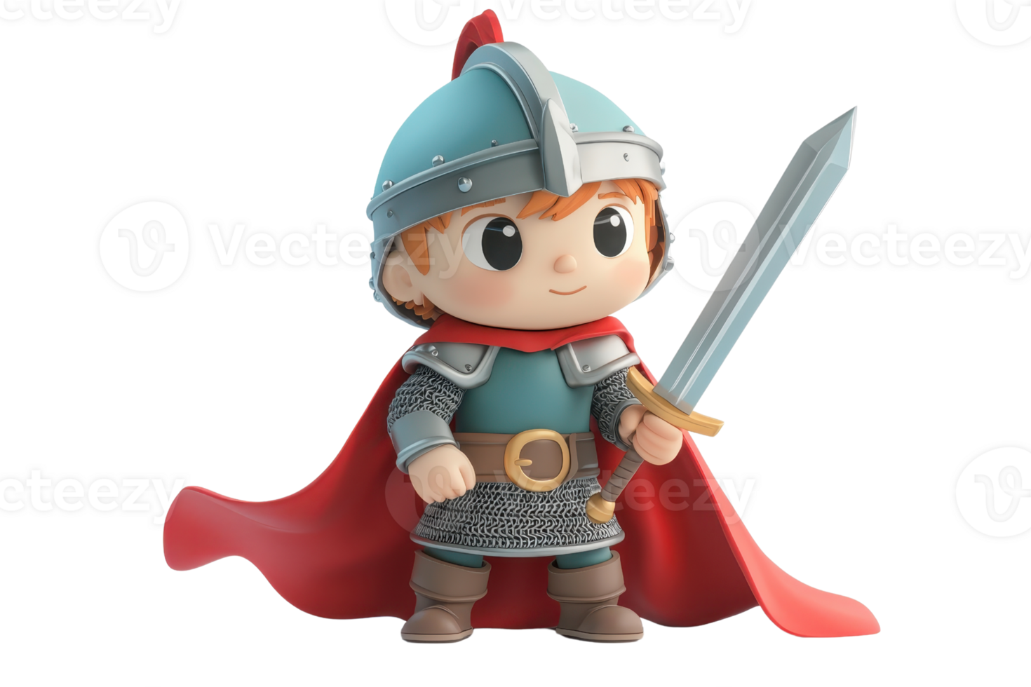 A charming cartoon knight with a helmet, a red cape, and a sword, embodying a playful, adventurous spirit. png