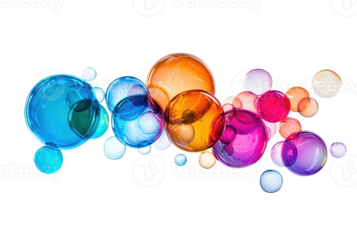 A colorful arrangement of bubbles showcasing vibrant hues and diverse sizes. png