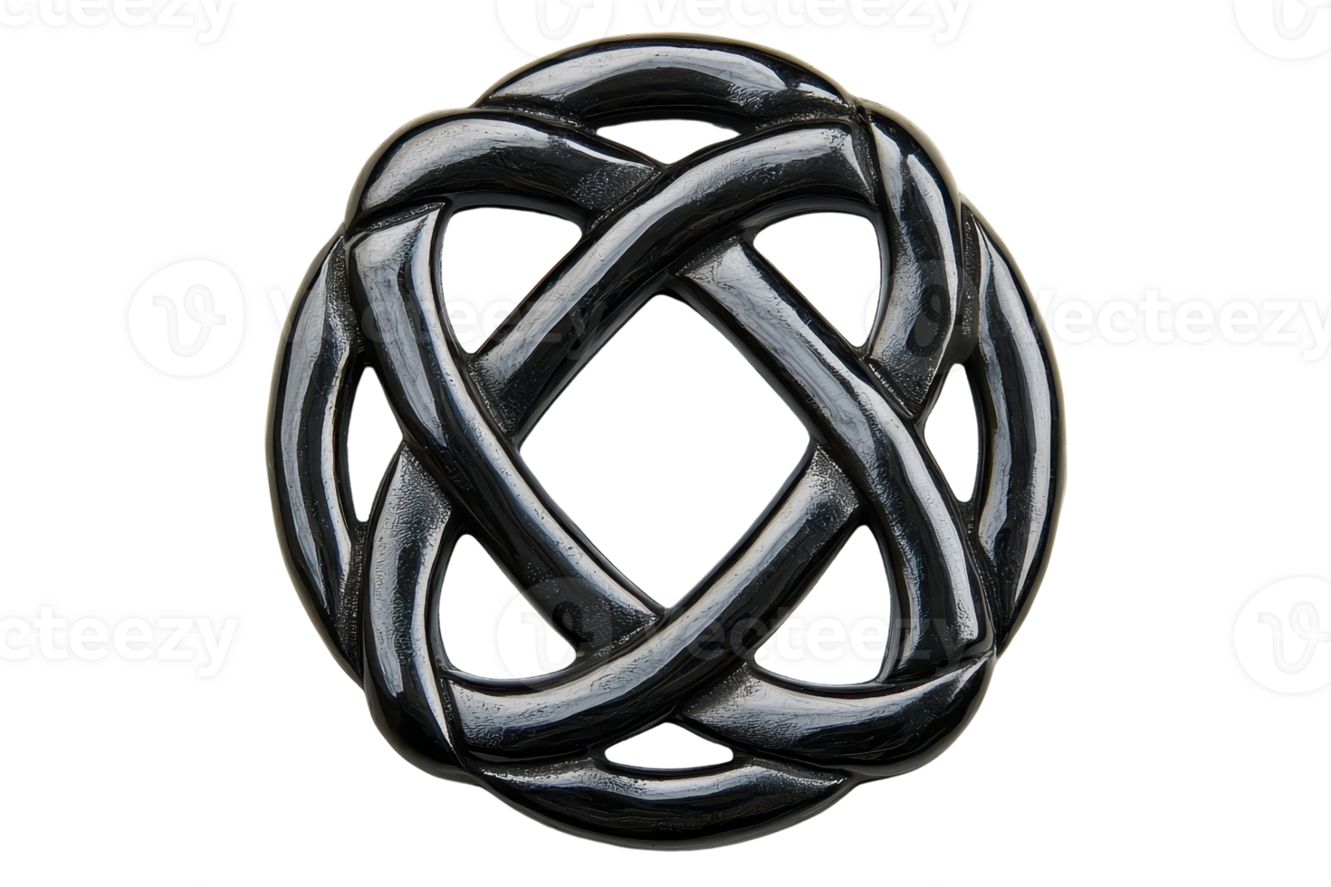 A stylized knot or symbol made of intertwined segments, showcasing smooth curves and a polished, dark finish. png