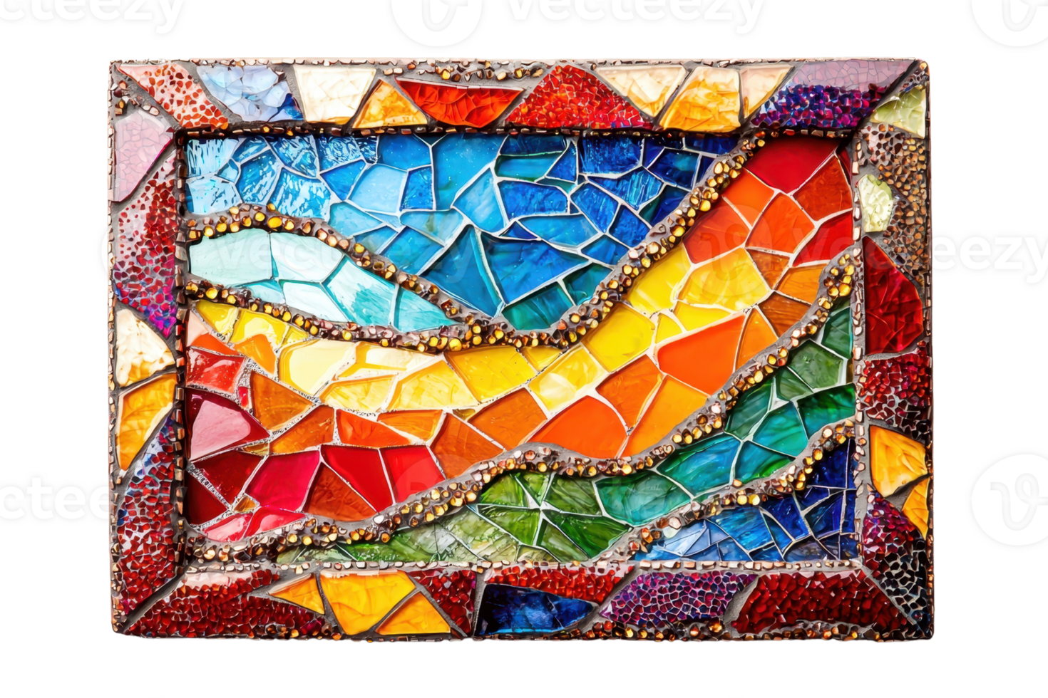 A vibrant mosaic artwork featuring flowing patterns in red, blue, green, and yellow hues, showcasing intricate tile arrangements. png