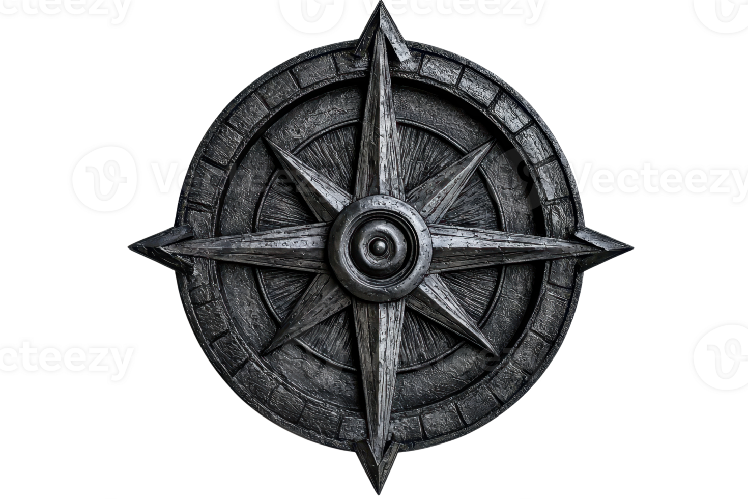 A detailed compass rose featuring a prominent star with intricate design elements, symbolizing direction and navigation. png
