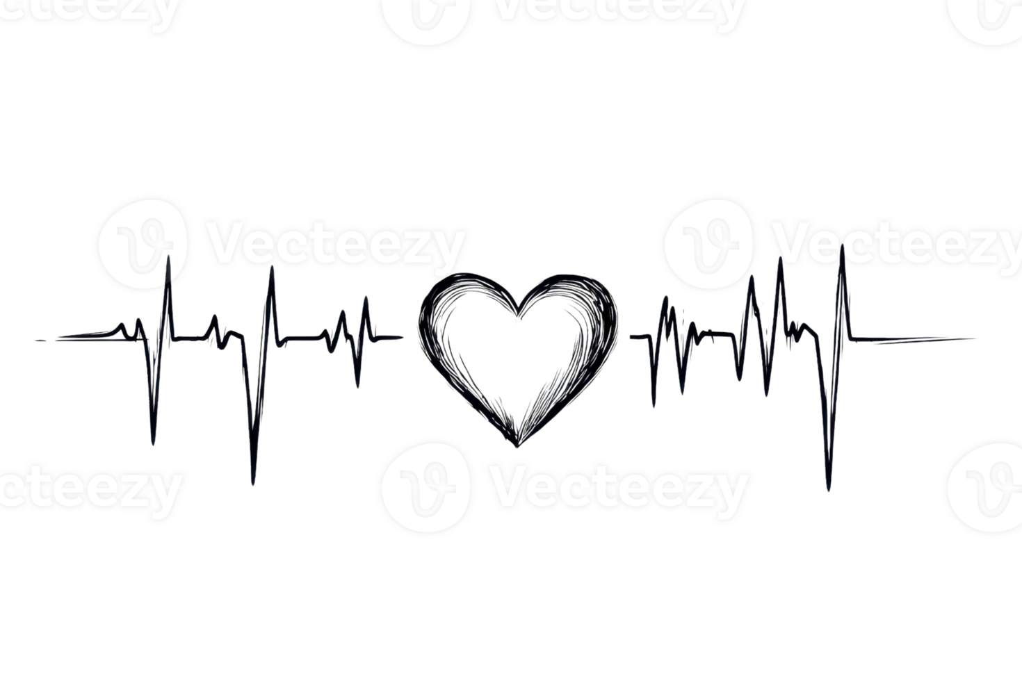 A stylized heartbeat line featuring a central heart shape, symbolizing love and life. png