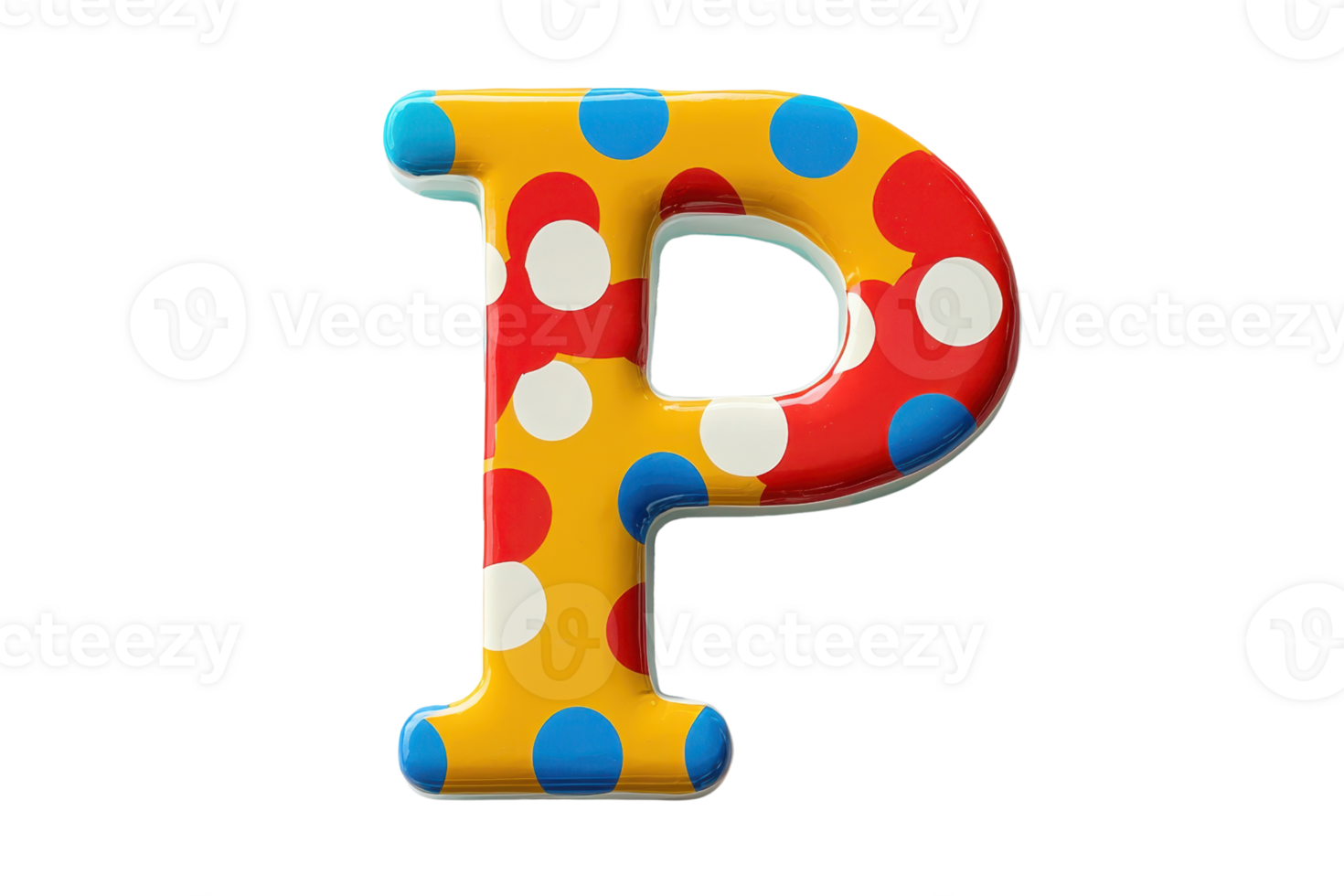 A colorful letter P decorated with polka dots in vibrant colors. png