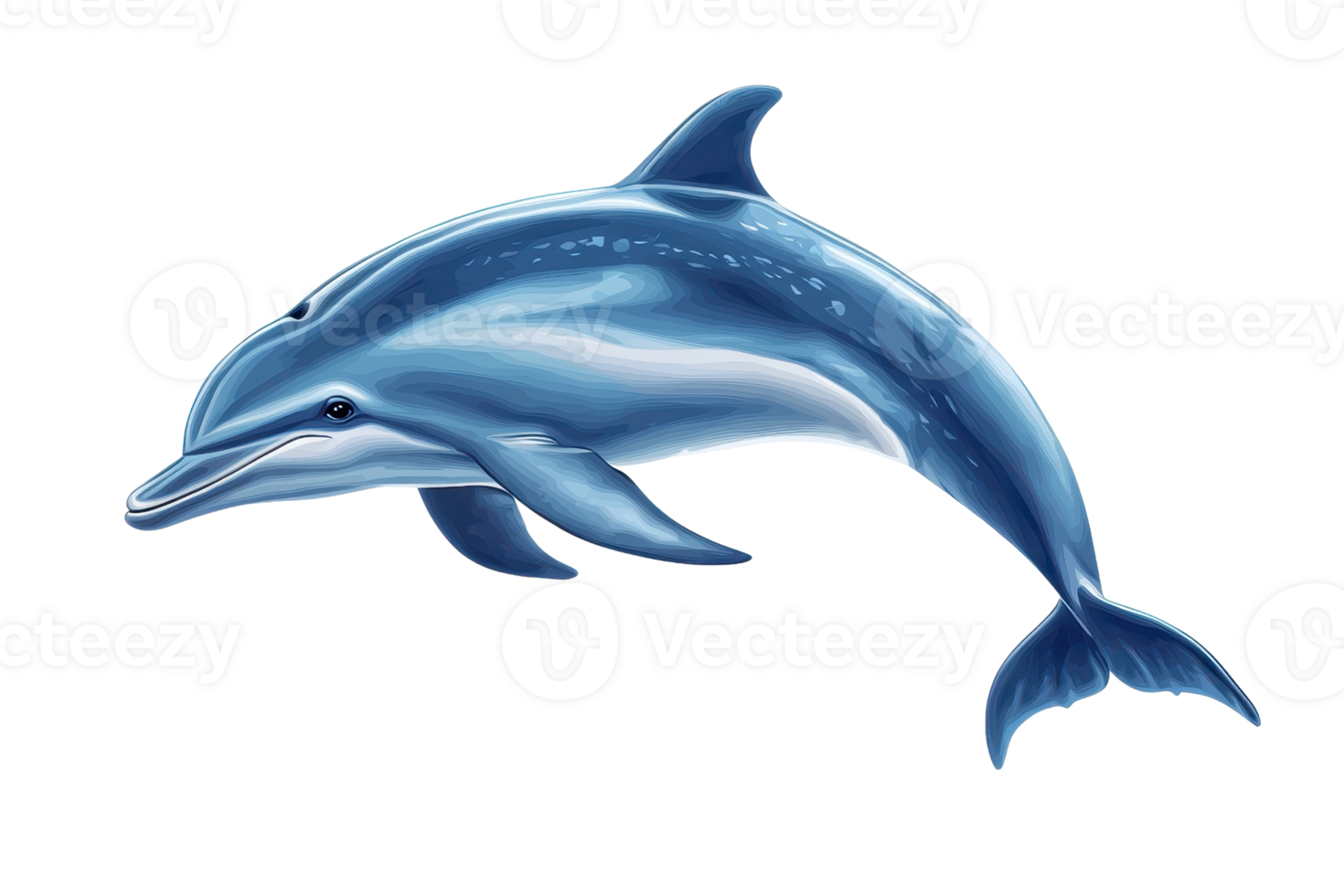 A beautifully illustrated dolphin gracefully swimming, showcasing its streamlined body and distinctive fin structure. png