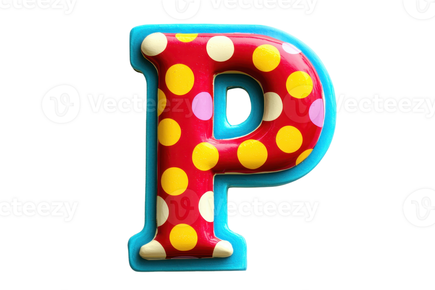 A vibrant, polka-dotted letter P featuring bold colors and a playful design. png