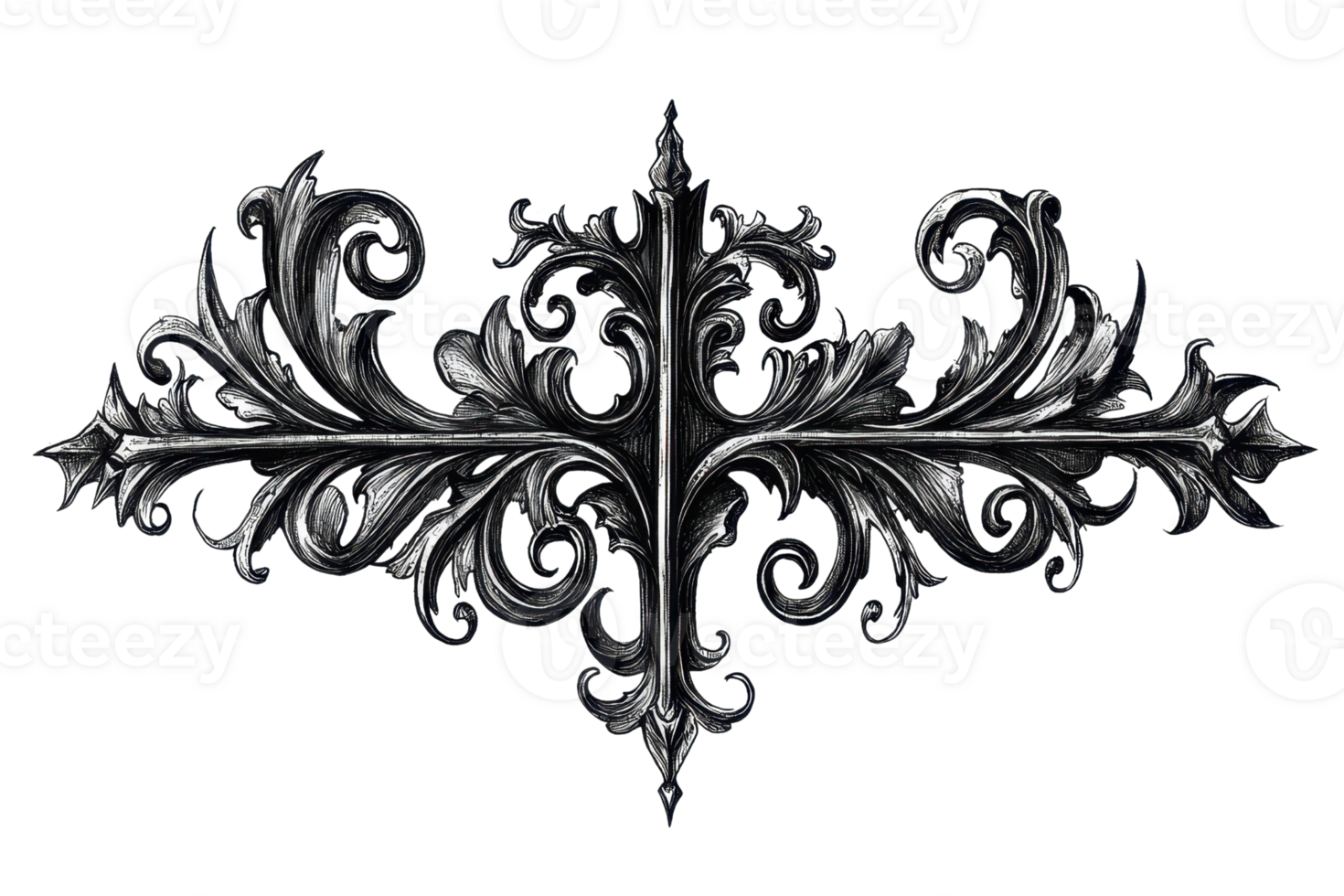 Intricate decorative design featuring elaborate floral motifs and swirls, embodying elegance and artistic craftsmanship. png