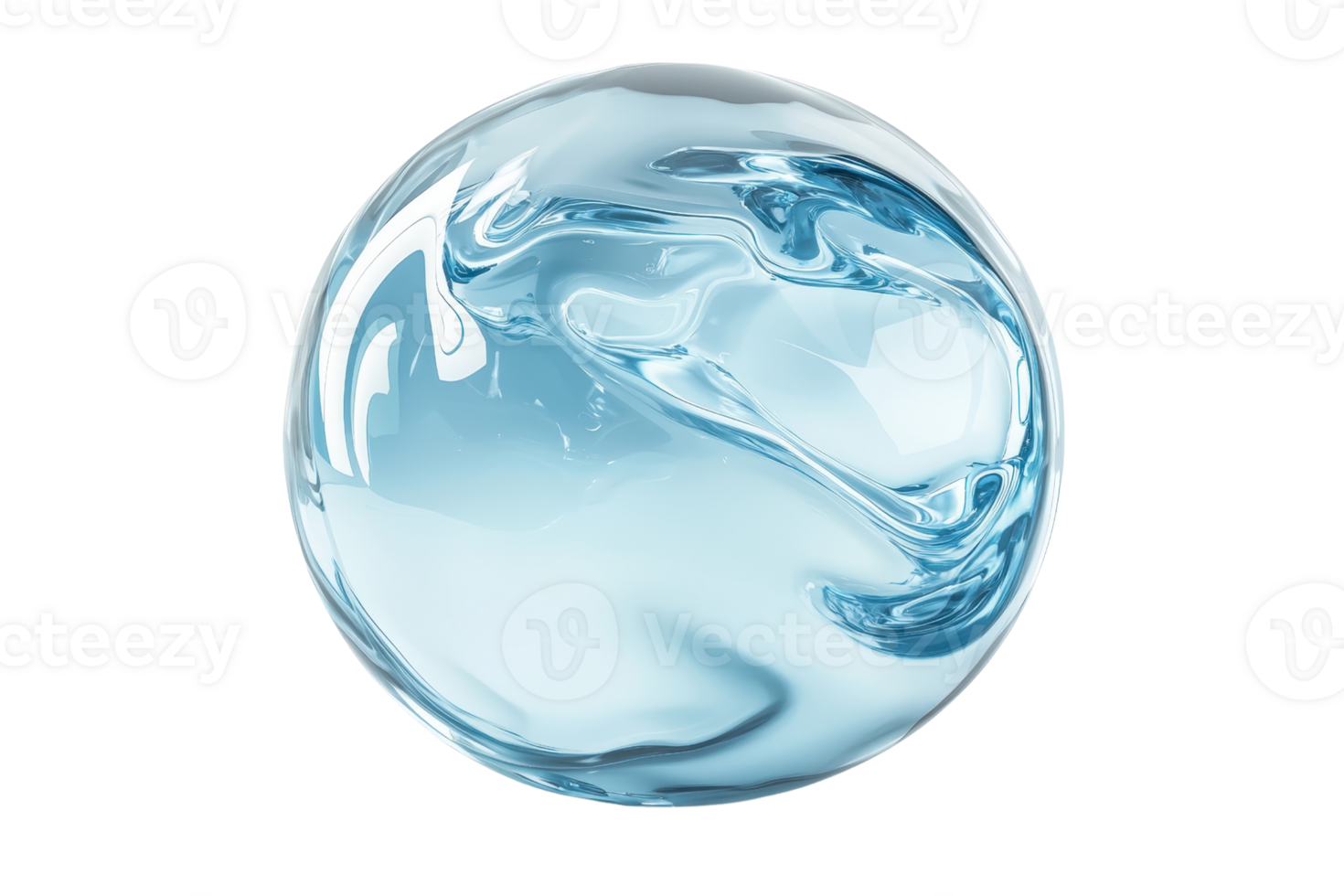 A spherical, swirling blue and white design resembling a liquid or water droplet, capturing a fluid, dynamic essence. png