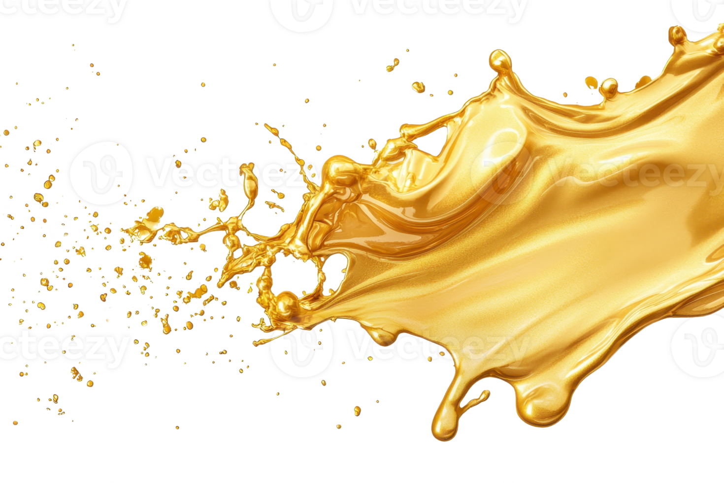 A dynamic splash of gold paint with fluid movement, showcasing vibrant color and an energetic form. png