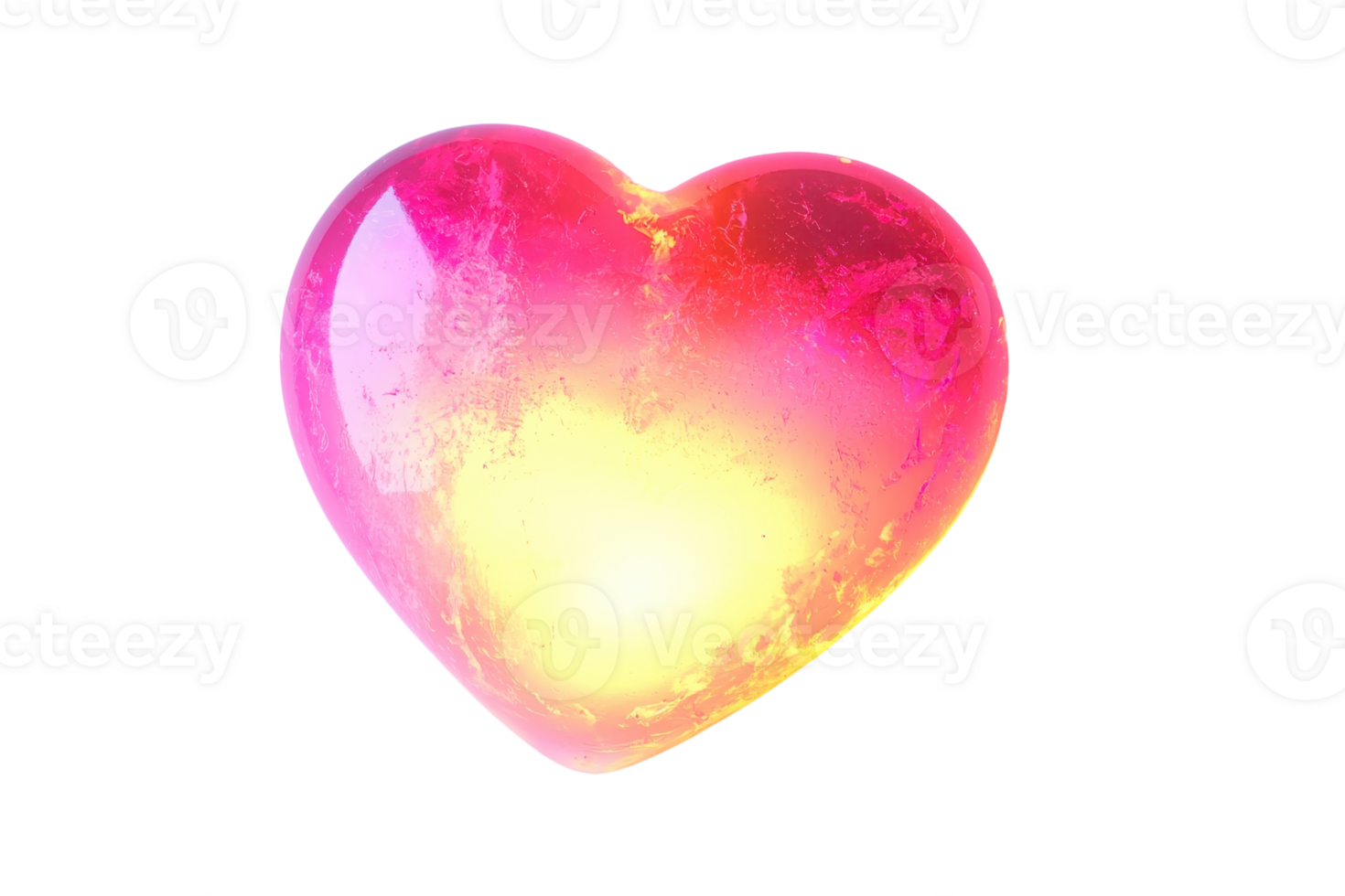 A vibrant, luminous heart shaped object in shades of pink and yellow, exuding warmth and a sense of affection. png