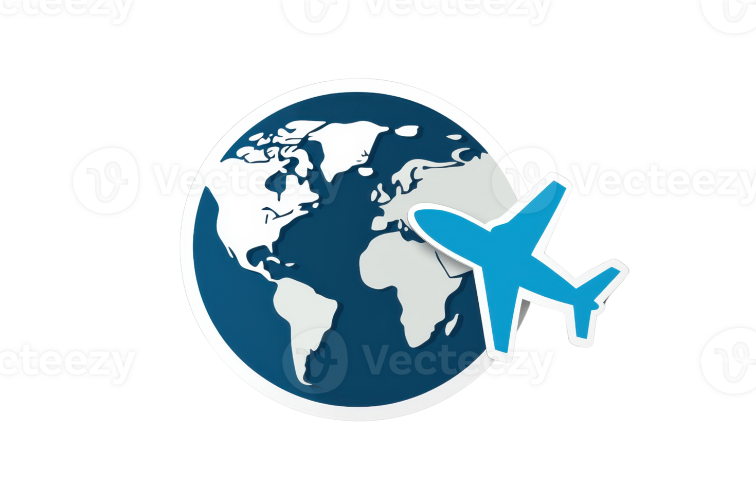A globe with an airplane icon symbolizes global travel and connectivity. png