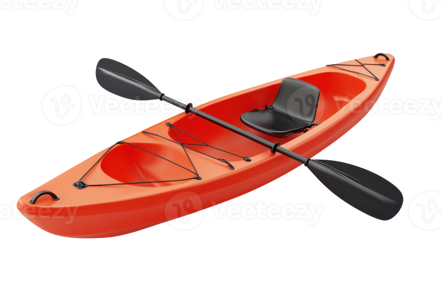 A bright orange kayak featuring dual seats, two paddles, and a streamlined design for optimal performance on water. png
