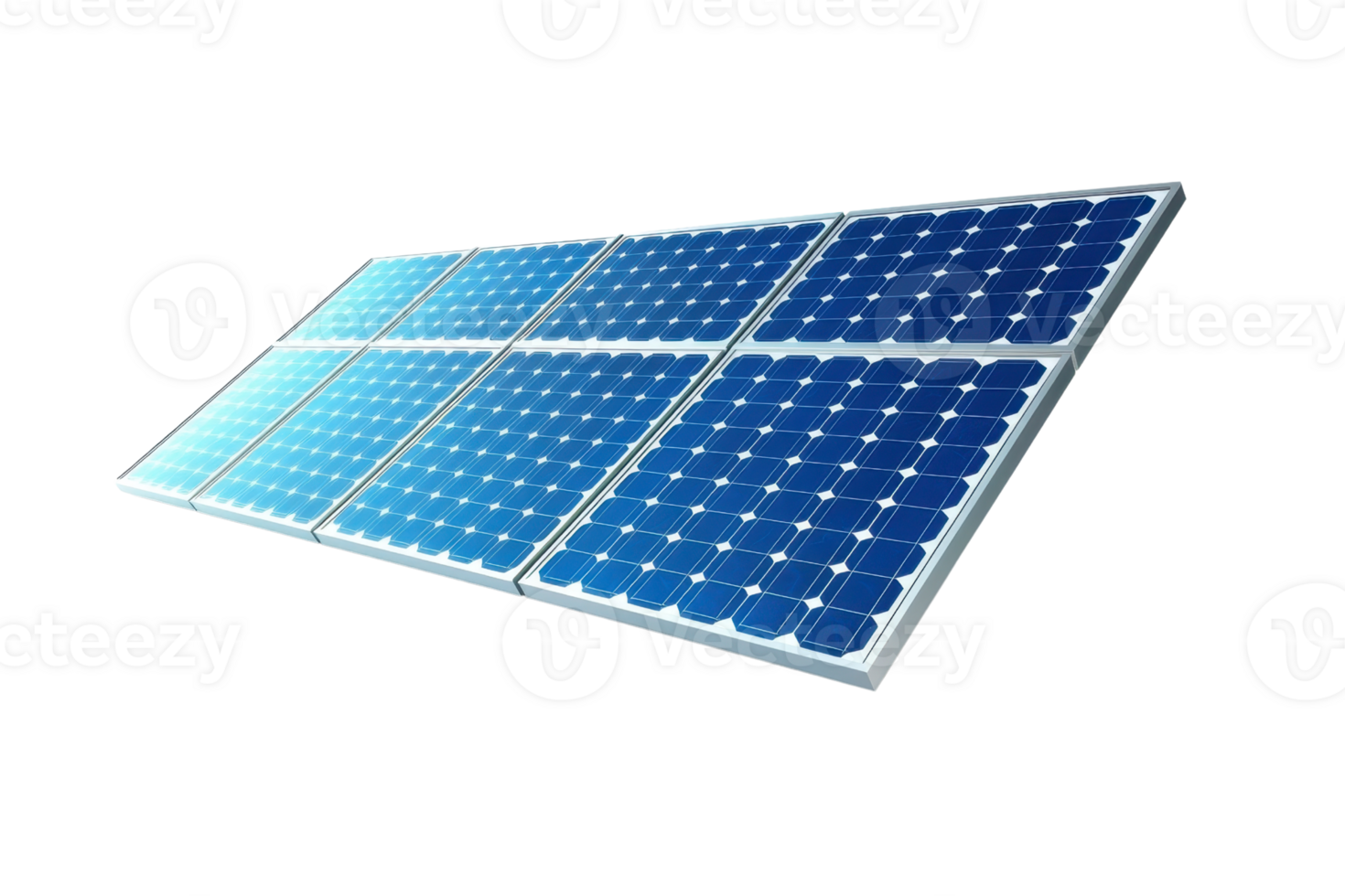 A solar panel featuring blue photovoltaic cells arranged in a grid, designed for harnessing solar energy. png