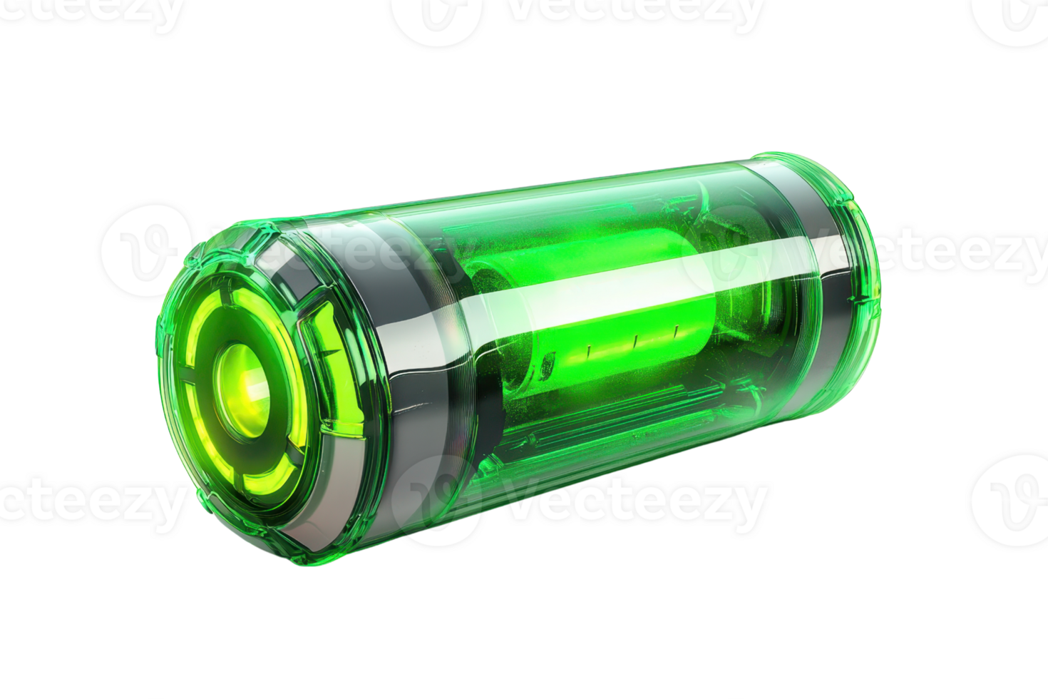 A glowing green energy cell with a sleek cylindrical design. png