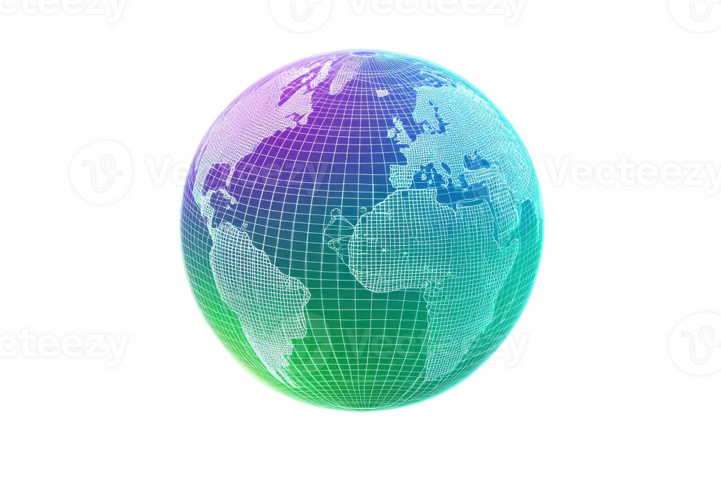 A digitally rendered globe showcasing colorful grid patterns and continents. png