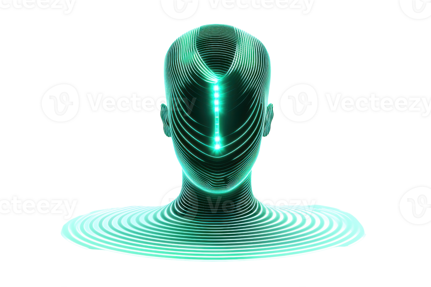 A futuristic human-like figure with a glowing, wavy pattern creates a sense of digital technology and artificial intelligence. png