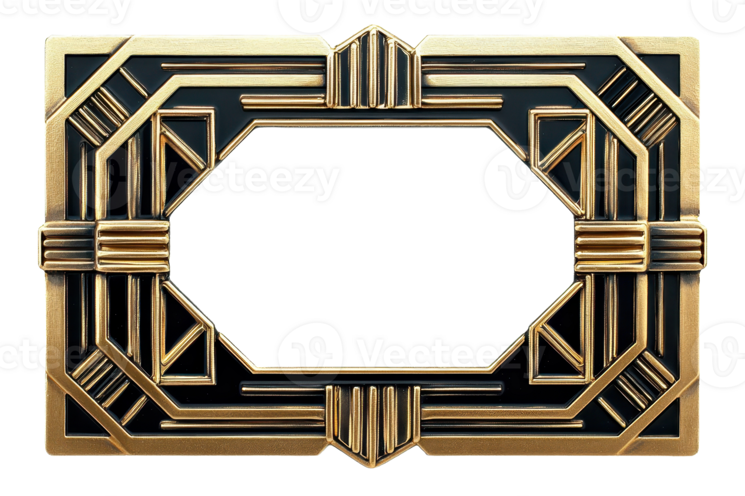 A decorative golden art deco frame featuring geometric patterns and bold lines, creating a stylish and elegant design. png