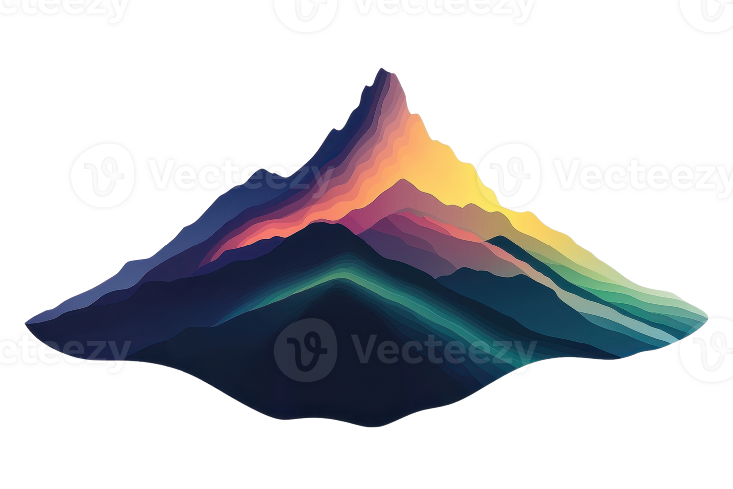 A colorful, stylized mountain peak with smooth gradients and layered slopes, showcasing vibrant hues. png
