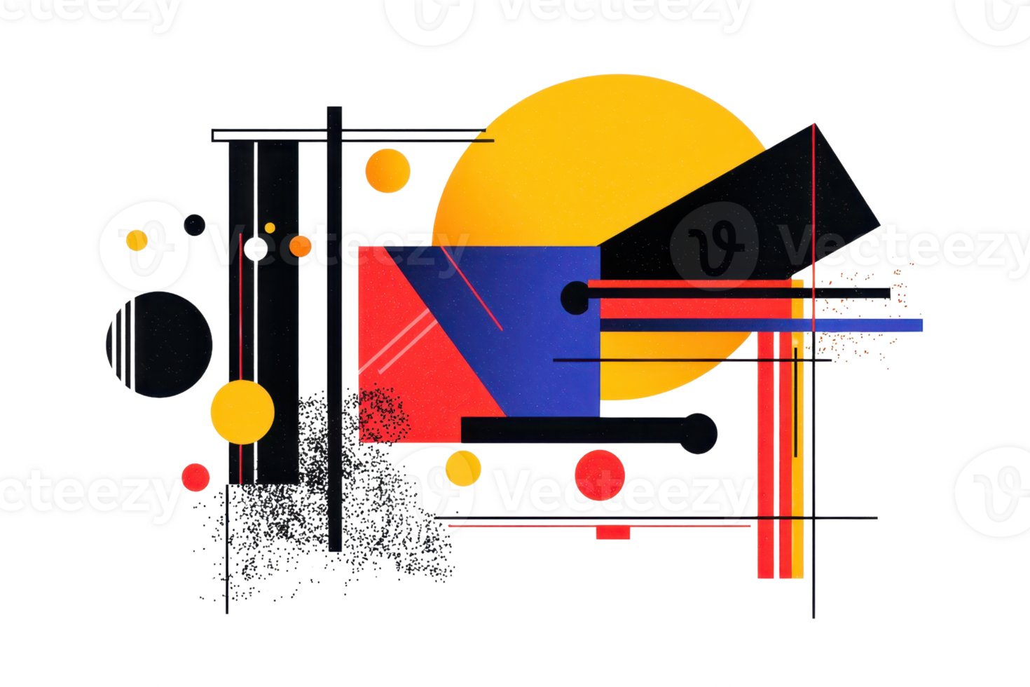 A vibrant abstract composition featuring geometric shapes in bold colors, creating a dynamic visual interplay. png