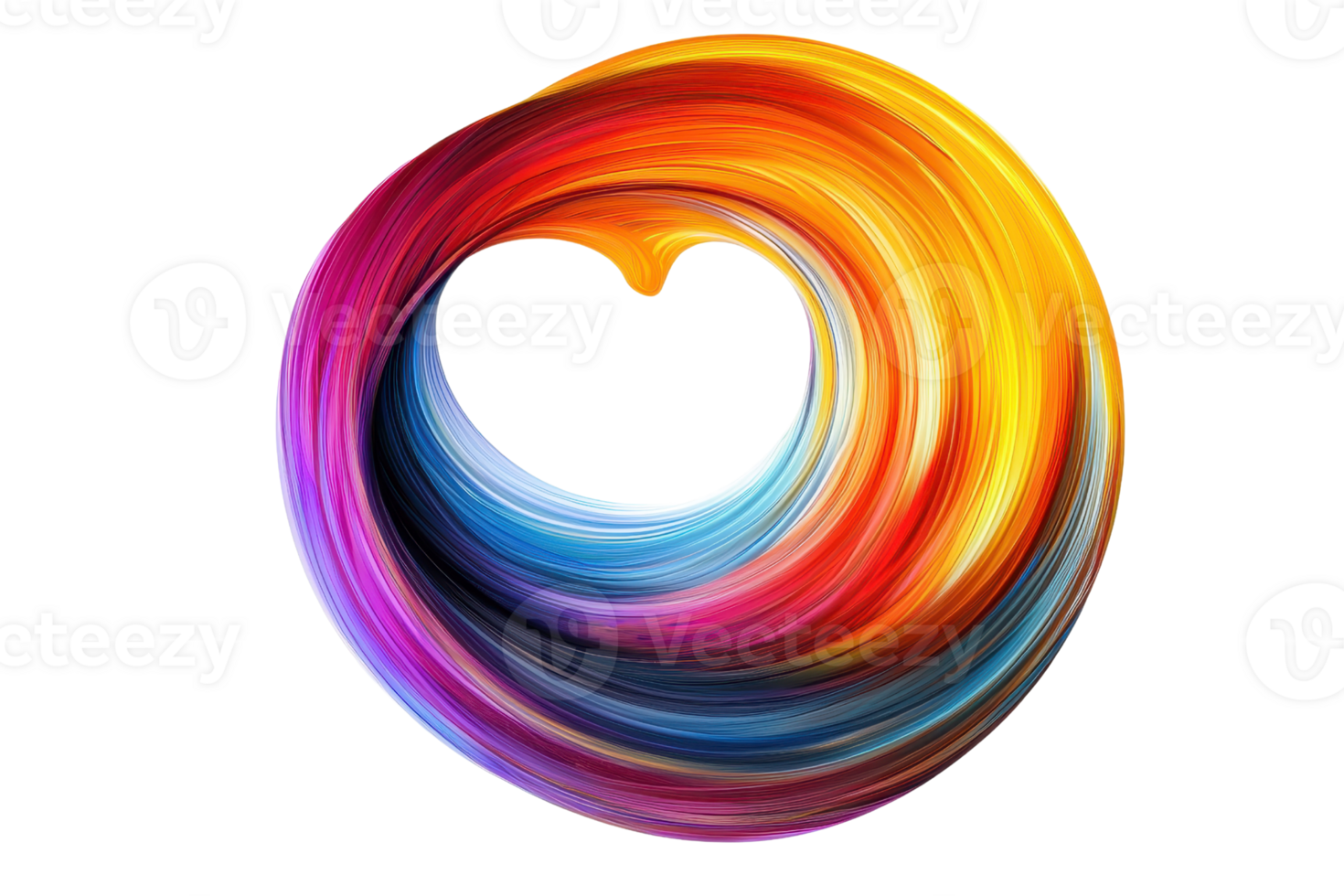 A vibrant swirl of colors forms a heart-like shape, blending hues of orange, red, blue, and purple in a dynamic, fluid design. png