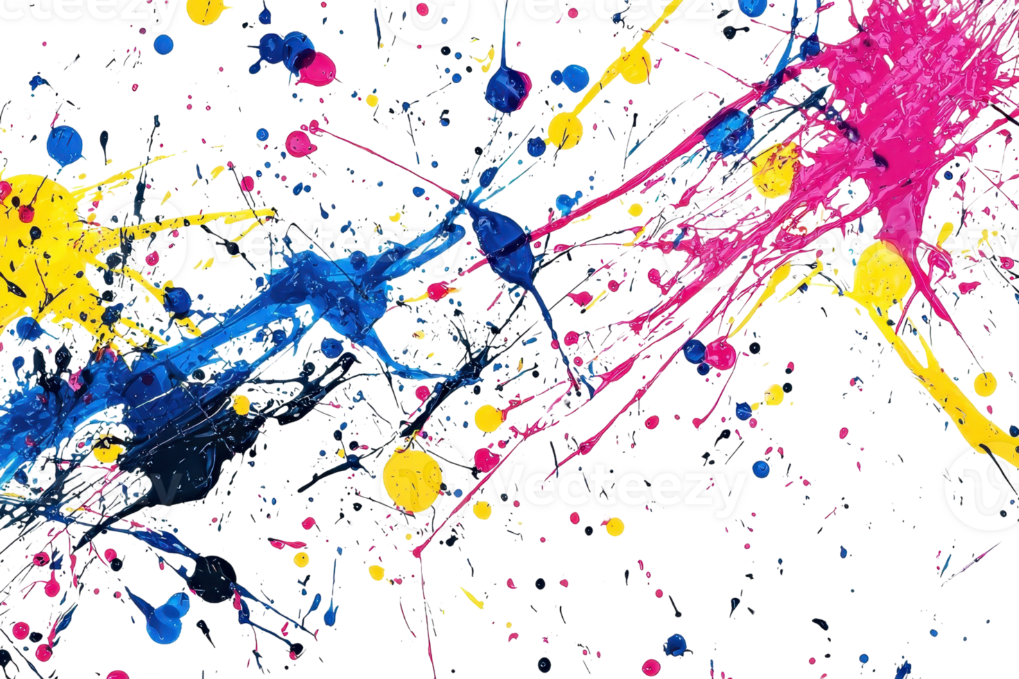 A vibrant splash of blue, yellow, and pink paint creating a dynamic and colorful abstract pattern. png
