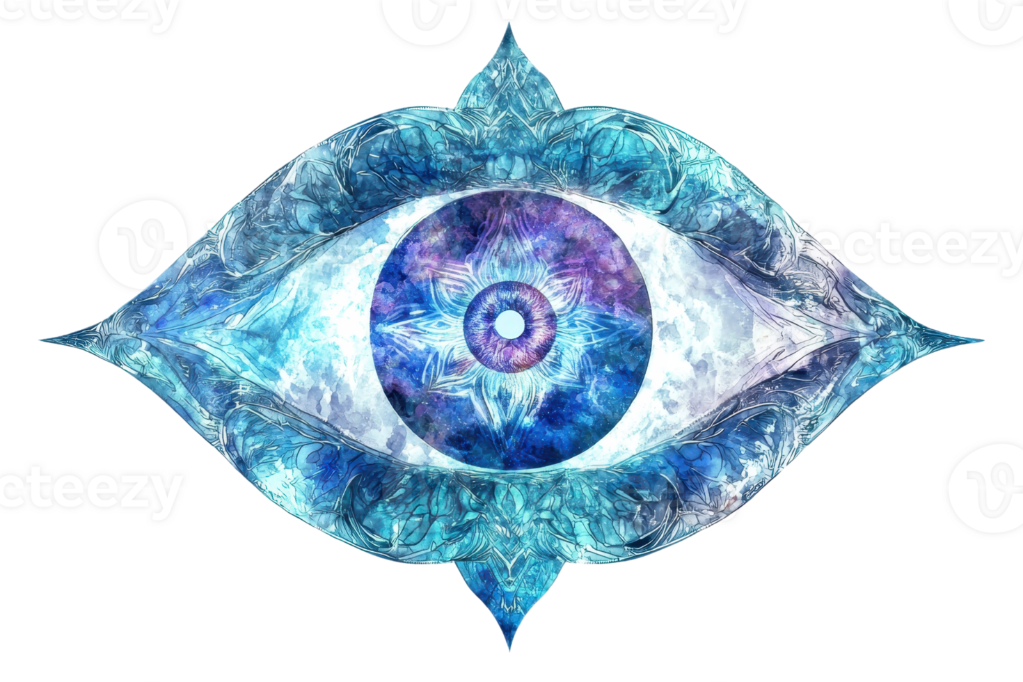 A mystical eye design with intricate patterns and a swirling, colorful iris, evoking a sense of insight and cosmic energy. png