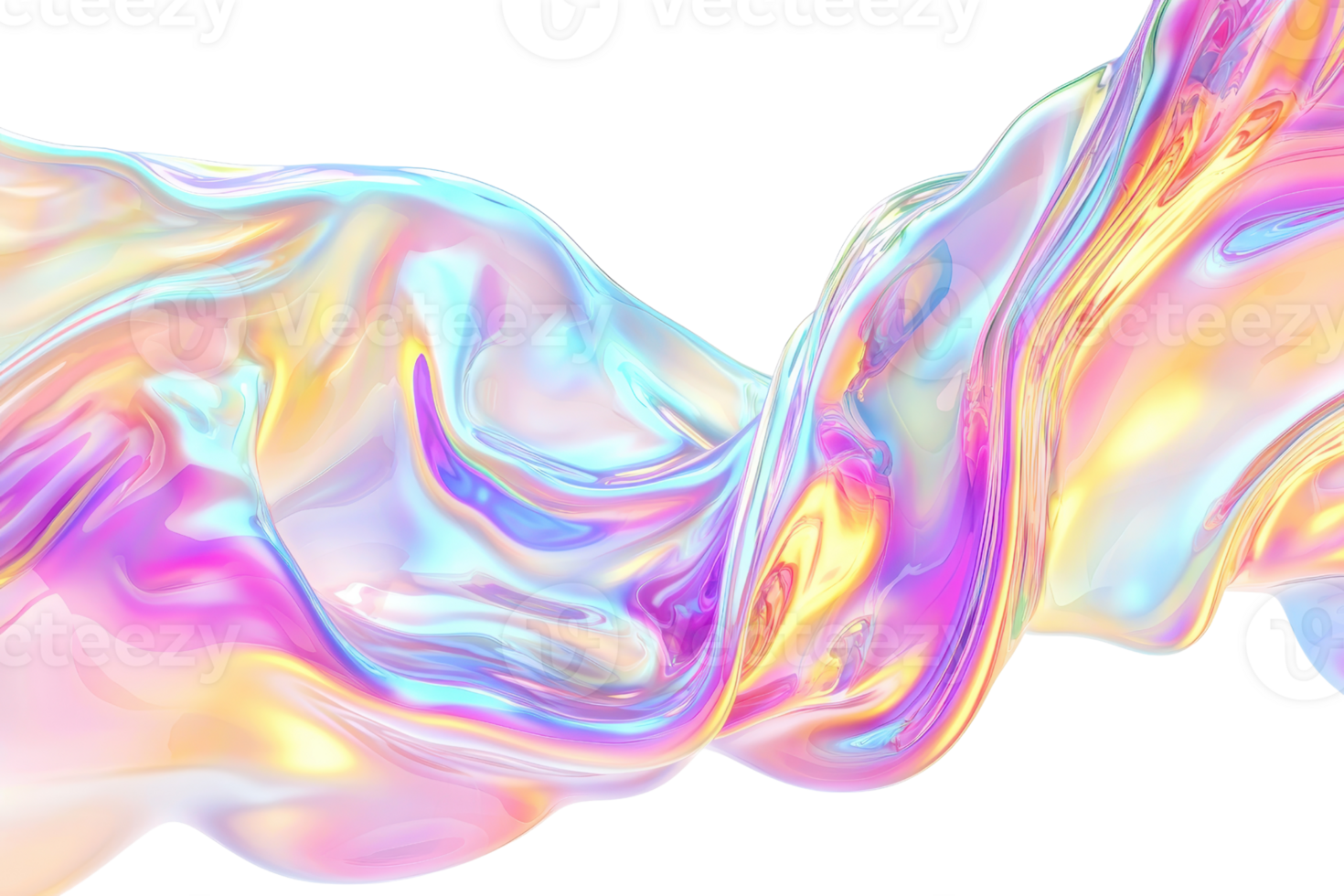 A vibrant, iridescent wave of colors flows gracefully against a transparent background, creating a mesmerizing, fluid visual effect. png