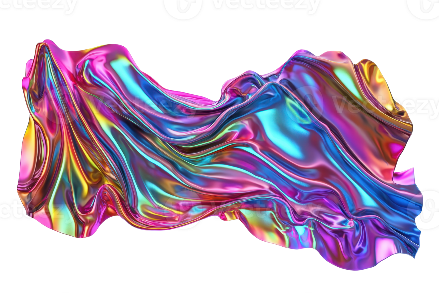 A vibrant, flowing fabric-like material showcasing a spectrum of colors and dynamic light reflections. png