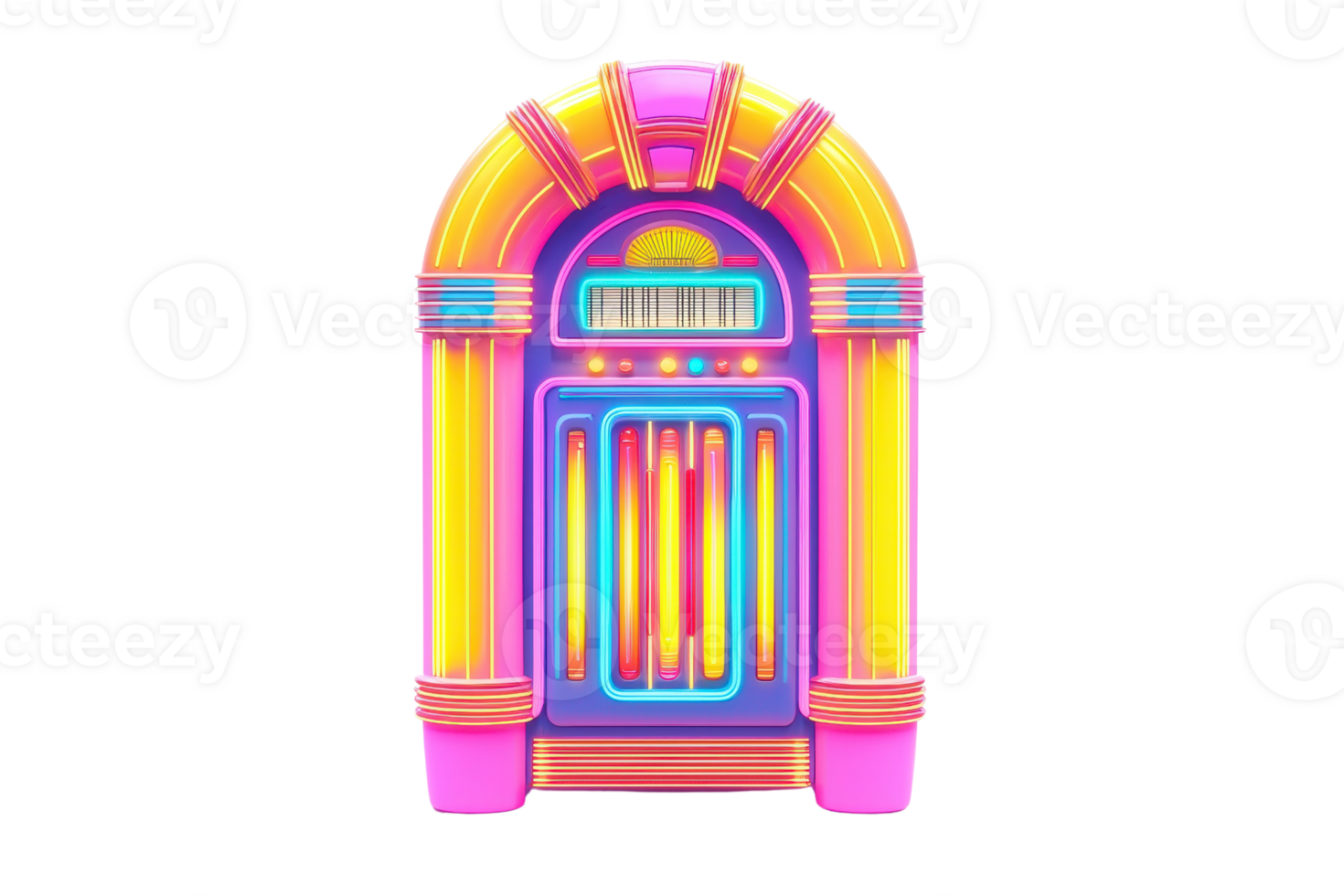 A vibrant, retro jukebox featuring colorful lights and a classic design, evoking nostalgia and a lively atmosphere. png