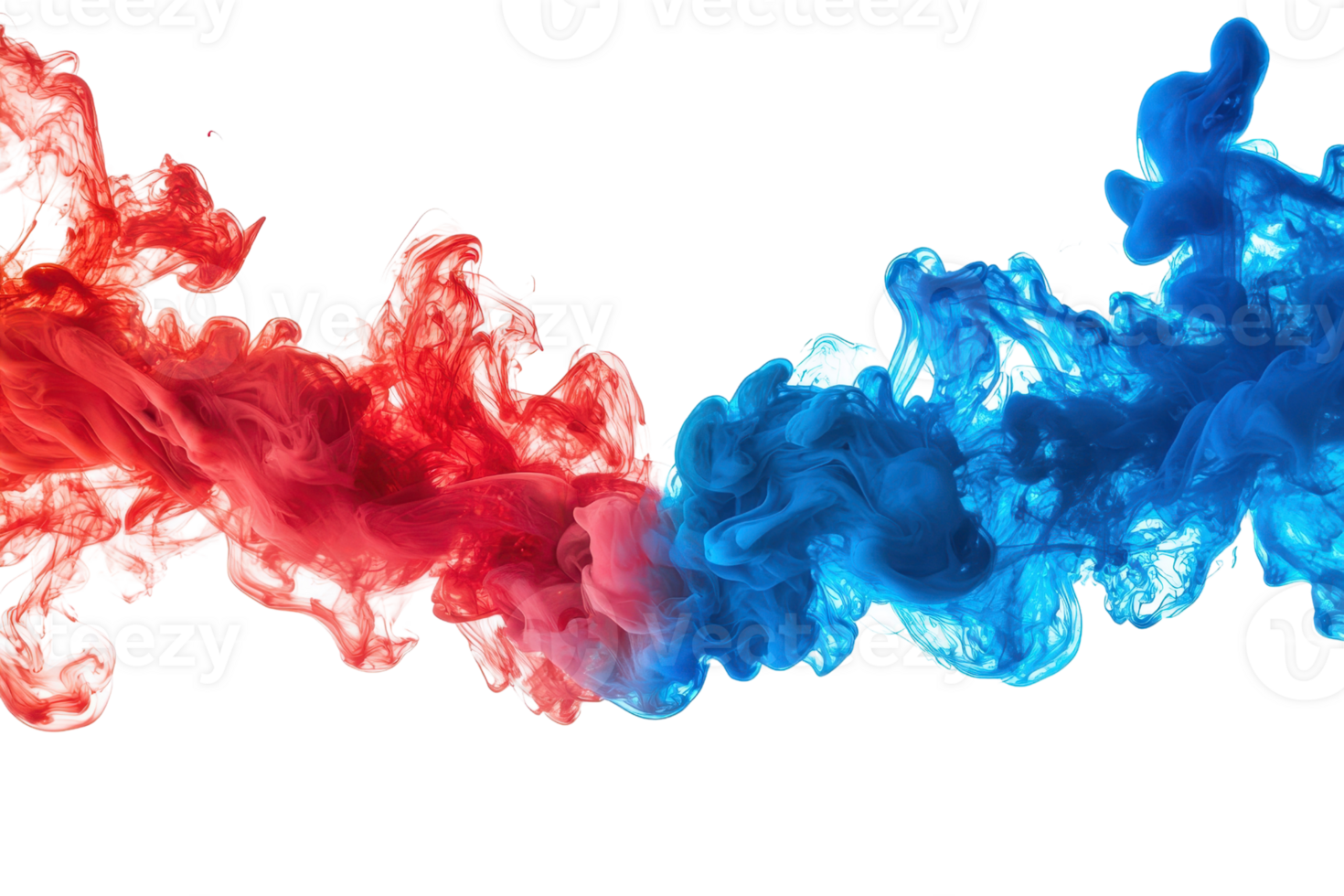 A vivid display of swirling red and blue smoke intertwining gracefully in dynamic motion. png
