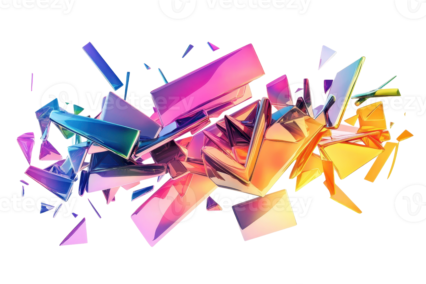 A vibrant explosion of geometric shapes in a mix of colors, creating a dynamic and modern visual effect. png