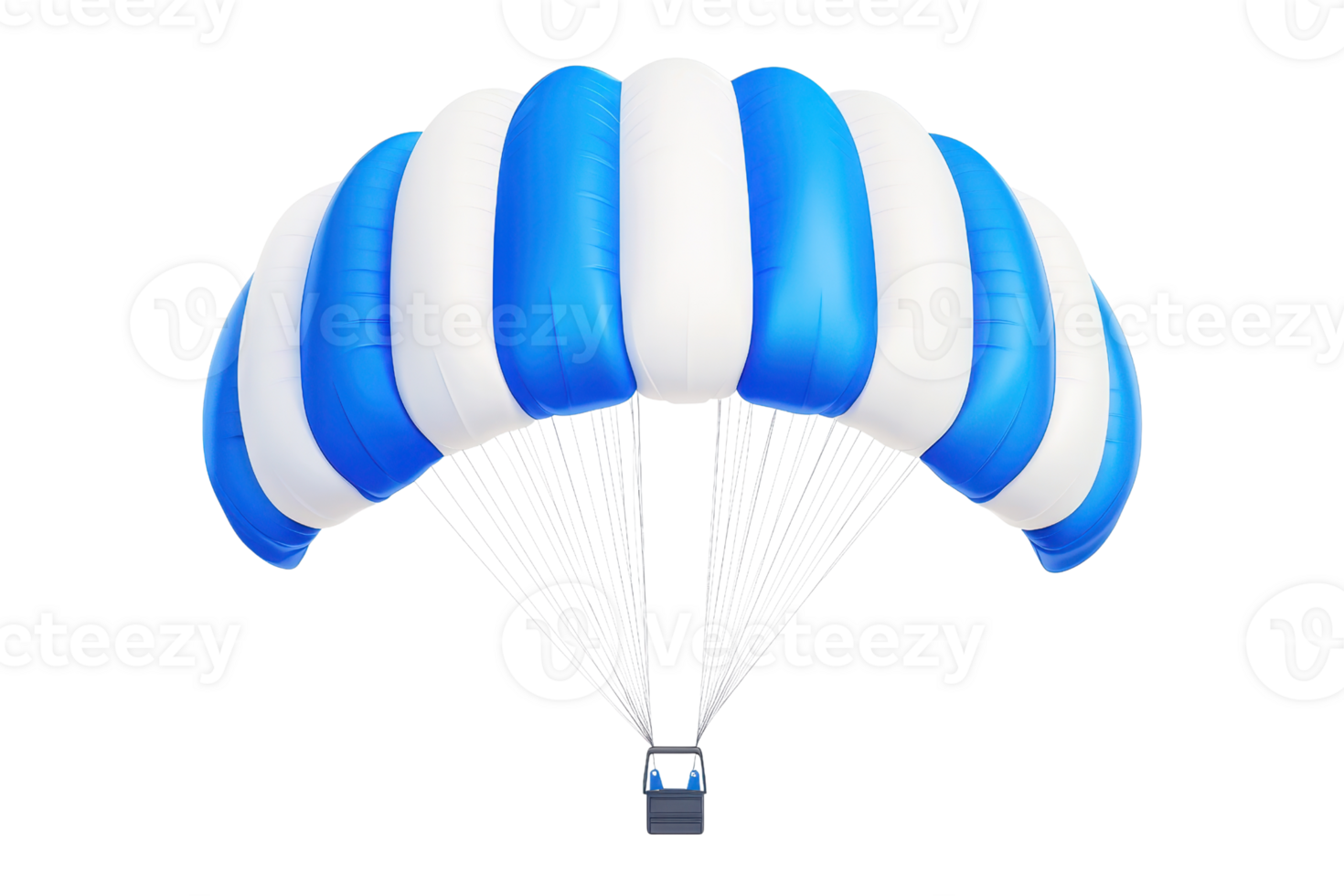 A colorful parachute featuring alternating blue and white stripes, designed for aerial descent and recreational use. png