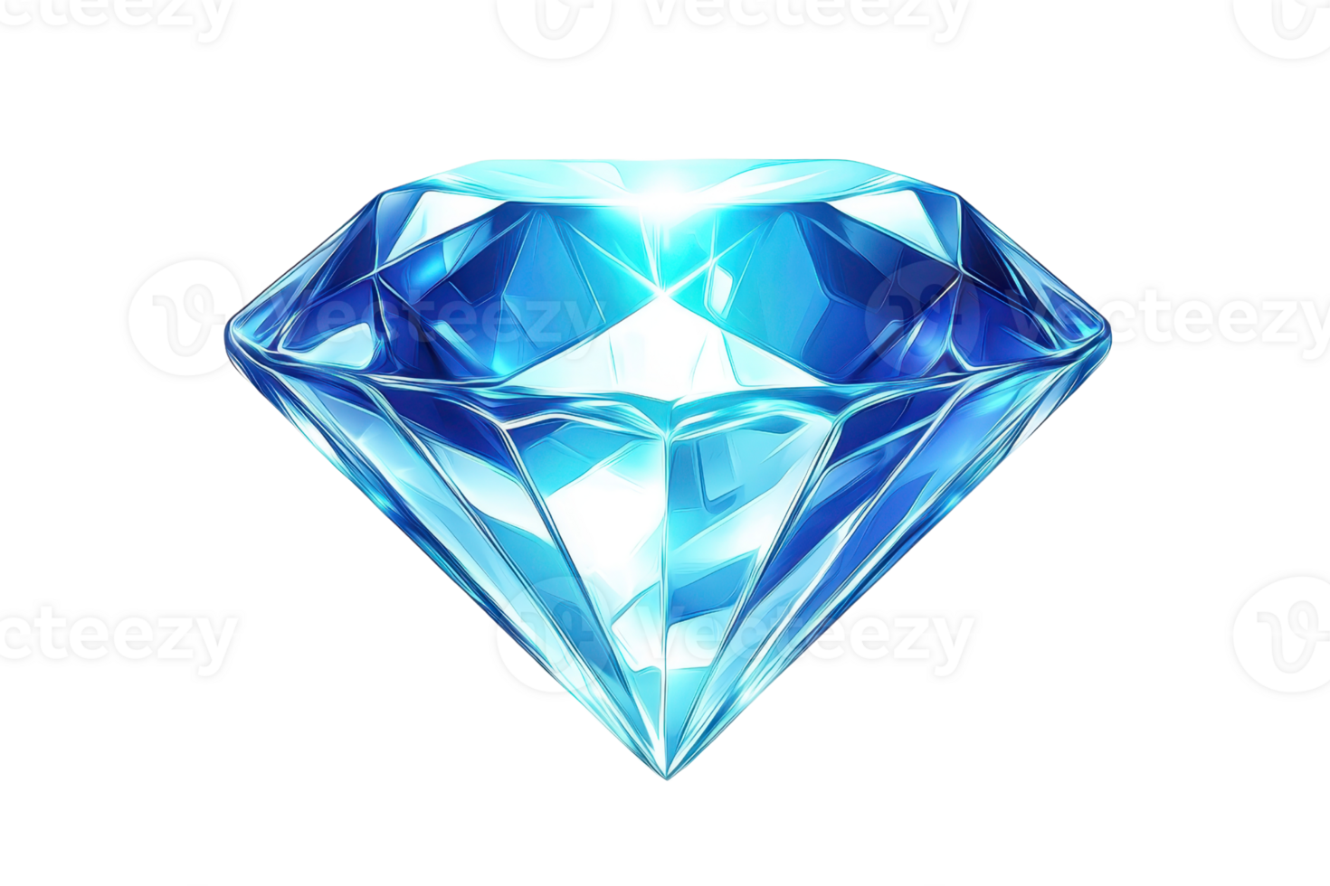 A brilliant blue diamond with sharp facets, reflecting light and showcasing its intricate design. png