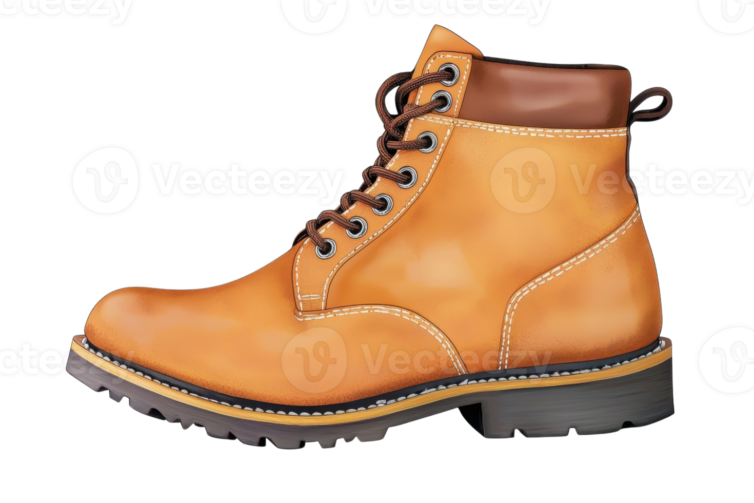 A sturdy, tan leather boot with a brown collar and robust sole, designed for durability and outdoor wear. png