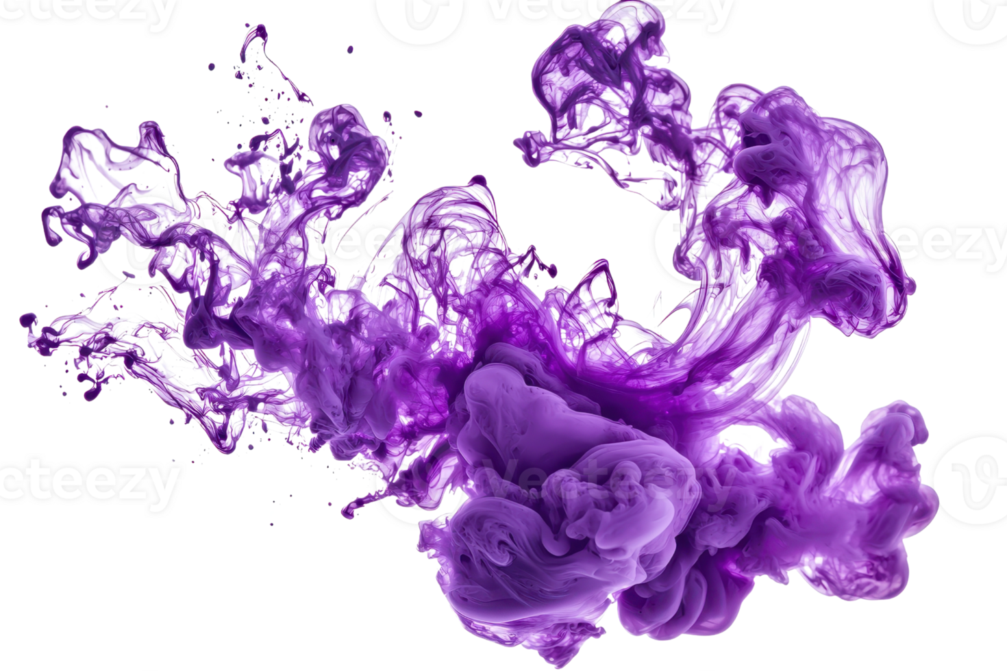 A vibrant purple ink cloud swirling and dispersing, creating an artistic and dynamic visual effect. png