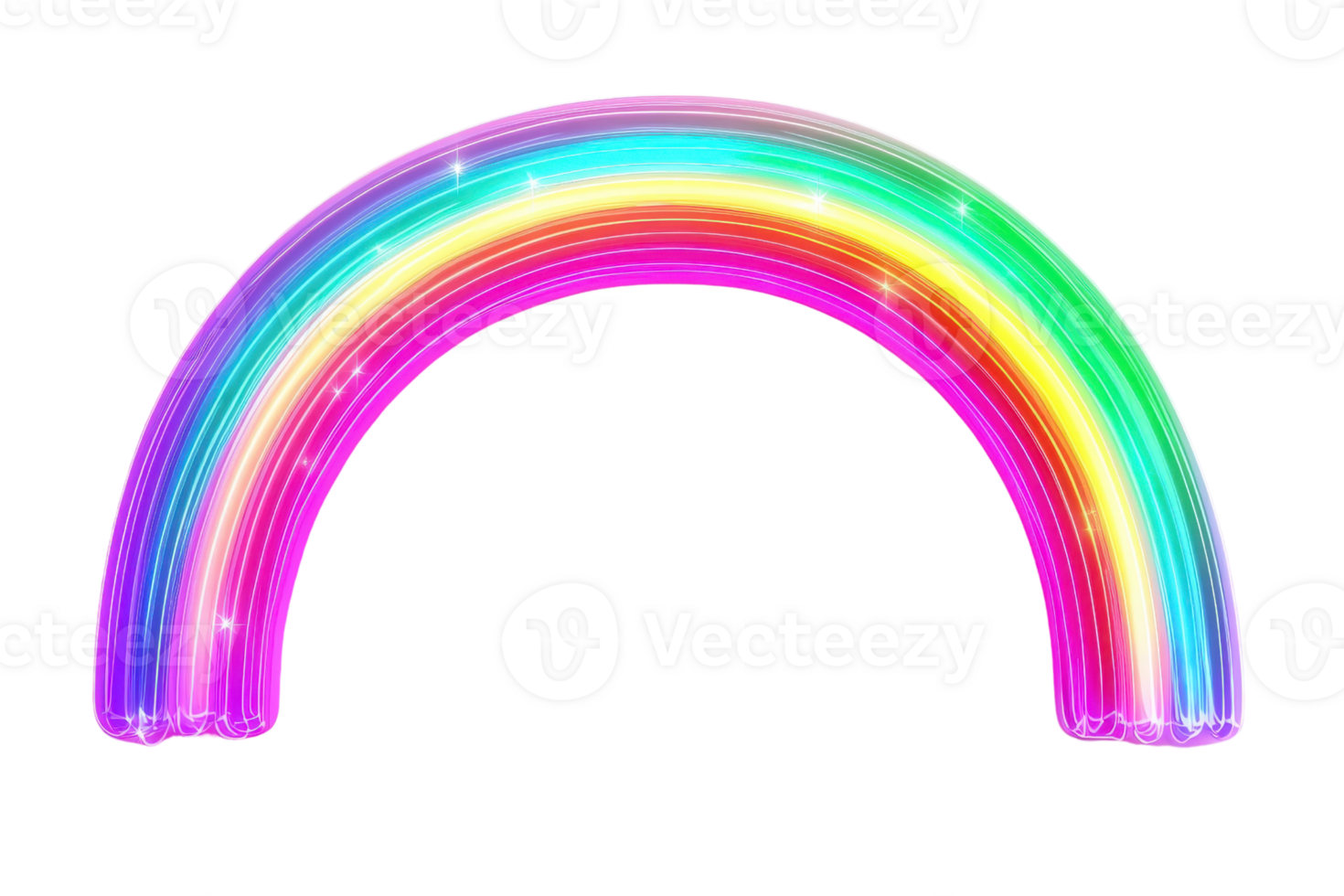 A vibrant, glowing rainbow arc with multiple colors radiating in a playful and cheerful design. png