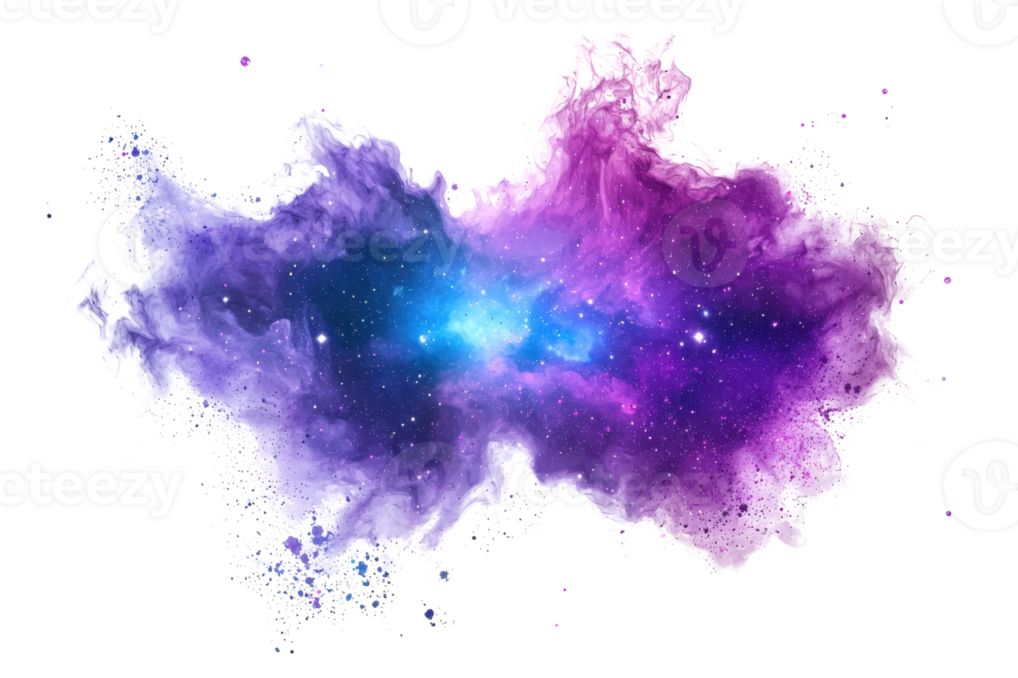 A vibrant cosmic cloud blending shades of purple and blue, resembling an ethereal nebula in space. png