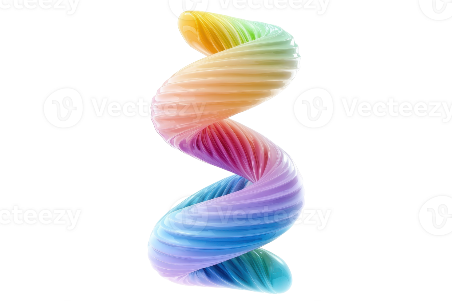 A colorful, spiraled object with smooth, wavy ridges resembling a helix, showcasing a gradient of vibrant hues. png